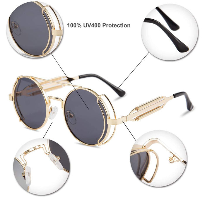 Lunettes de soleil rondes dorées "Mad"-TENSHI™